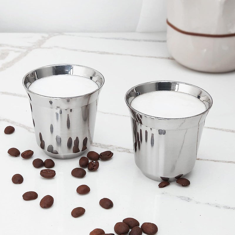 Easyworkz Stainless Steel Espresso Cup 2pcs Set Double Wall Insulated Metal Demitasse Cups 2.5 oz - Image 3